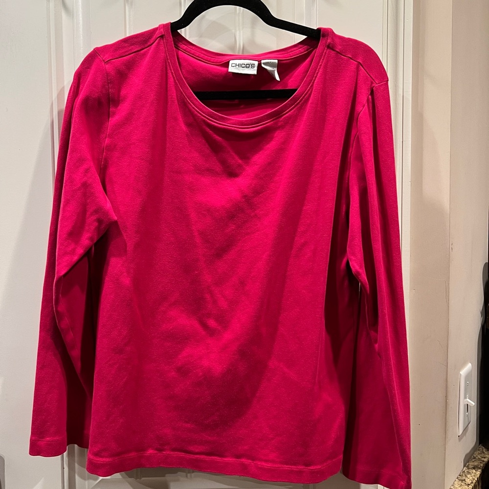 Chico's Sz3 Long Sleeve Crewneck Top in Vivid Fuchsia Pink Sz XL 14/16